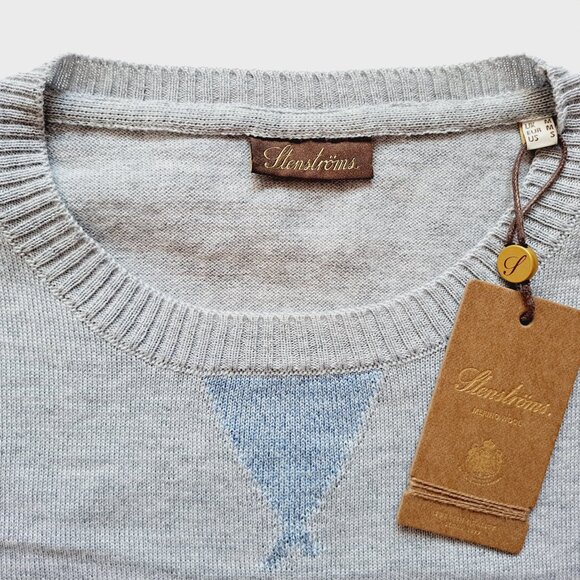 NEW Stenstroms Grey 100% Merino Wool College Crew Sweater Size S - Picture 9 of 16